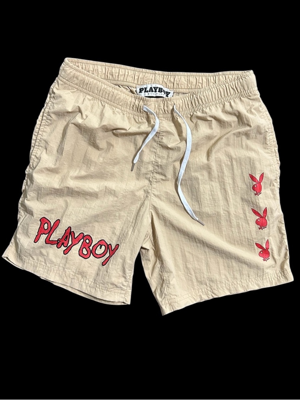 Pac sun PLAYBOY Beige Shorts with Red Bunny Accents Mens Med.